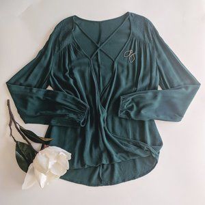 Evergreen Embroidered X Neck Peasant Top Katie K